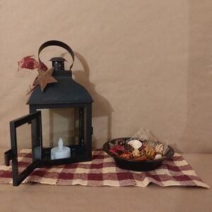 Black Metal Lantern with Candle Holder